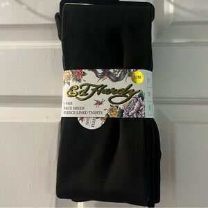Ed Hardy Black Faux Sheer Tights
